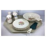 China, Bakelite dessert plates 3 with salad bowl