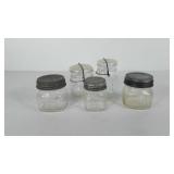 Five Mason jars, includes Atlas special Mason,
