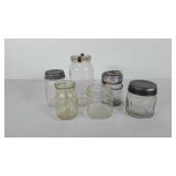 Six glass jars, includes Kerr, ball, double