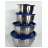 Stainless steel covered nesting mixing bowl set,