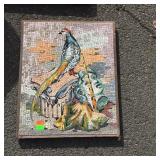 Mosaic bird concrete wall hanger, 16.5×20.5