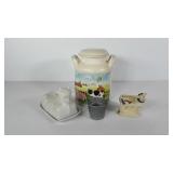 Farmhouse themed kitchenwares, includes milk jug