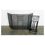 Nice, heavy weight fireplace screen and tools