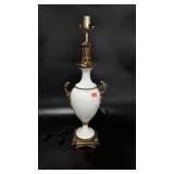 Brass and ceramic table lamp, stands 26" as shown