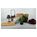 Home decor group, includes glass vase, planter,