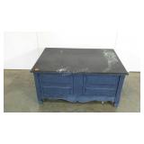 Low end table, missing drawer pulls, marked as