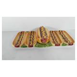 Hotdog platter with covered divided relish dish,
