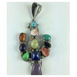 Sterling silver cactus gemstone pendant 26.5grams