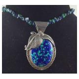 Sterling silver lapis and malachite chip necklace