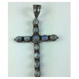 Sterling silver and stone cross pendant 30.5grams