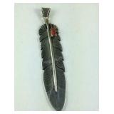 Sterling silver feather pendant 26.4grams