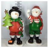 Two snowmen Christmas decor statues, both have