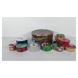 Christmas tin full of ribbon