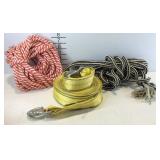 Two rolls of rope and a tow strap