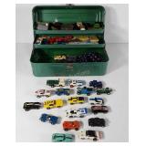 Slot track cars, tool box full of cars, parts and