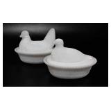 Westmoreland milk glass, hen on nest and dove on