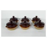 Set of six stoneware French onion bowls