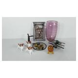 Home decor group, includes glass vase, tri-plane,