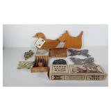 Kitchenwares, includes wooden figural cutting