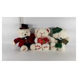 Three plush bears, two Christmas and one