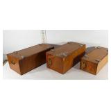 Three wooden boxes with removable latching lids,