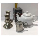 savoir vivre and pewter candlesticks, cream