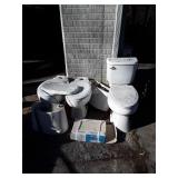Box of ceramic floor tile, and 3 Commodes