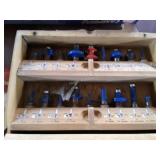 Ryobi Router Bits in wood display box