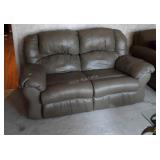 Recliner Loveseat, tan color pleather upholstery,