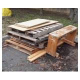Pallets, bench, and laminate Shelf Boards, all as