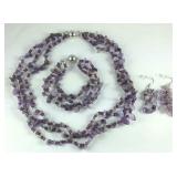 Amethyst chip and seed bead earrings 8in triple