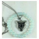 Opalite stretch bracelet and 24in pendant