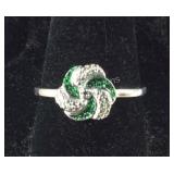 Size 8 Sterling green diamond accent rhodium