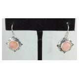 Pink stone dangle earrings silvertone