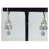 Sky blue topaz steel and brass earrings