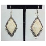 Stone dangle earrings silvertone