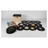 Records, 45 rpm case half dull of records, artist