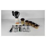 Kitchenwares, two spooners with utensils,