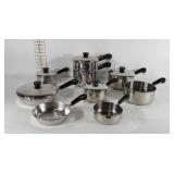 Revereware pots and pans, three without lids