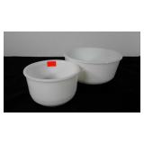 Two milk glass mixing bowls, 6" and 9"