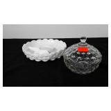 Westmoreland milk glass divided bowl and Fostoria