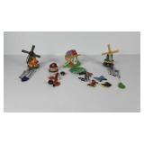 Four small windchimes, please note wheelbarrow