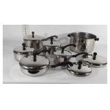 Set of Farberware aluminum clad pots and pans,