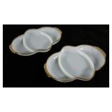 Two Fire King divided milk glass dishes with gold