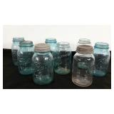 Eight Ball wide mouth 7" tall jars, 7 blue, 1