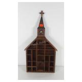 Wooden church shaped trinket display wall hanging