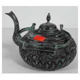 Metal tea pot, verdigris finish