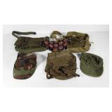 Military hats and bags, plus about 1/2 yard