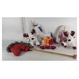 Toys, padded cloth hobby horse, porcelain jester
