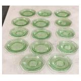 14 green Depression saucers
